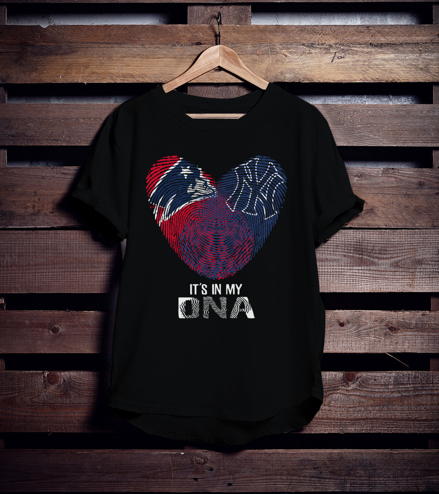 Patriots Yankees It's In My DNA Fingerprint Heart T-Shirt