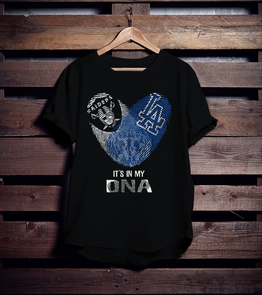 Raiders Dodgers It's In My Dna Emblem Fingerprint Style T-Shirt