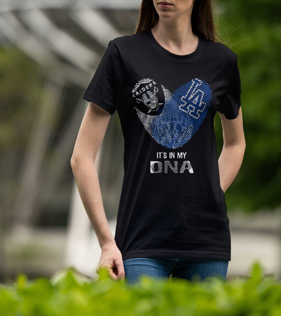 Raiders Dodgers It's In My Dna Emblem Fingerprint Style T-Shirt