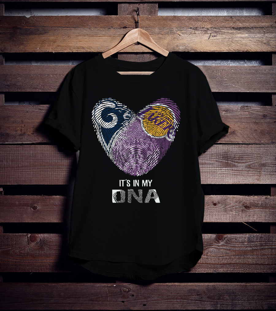 Rams Lakers It's In My Dna Heart Fingerprint T-Shirt