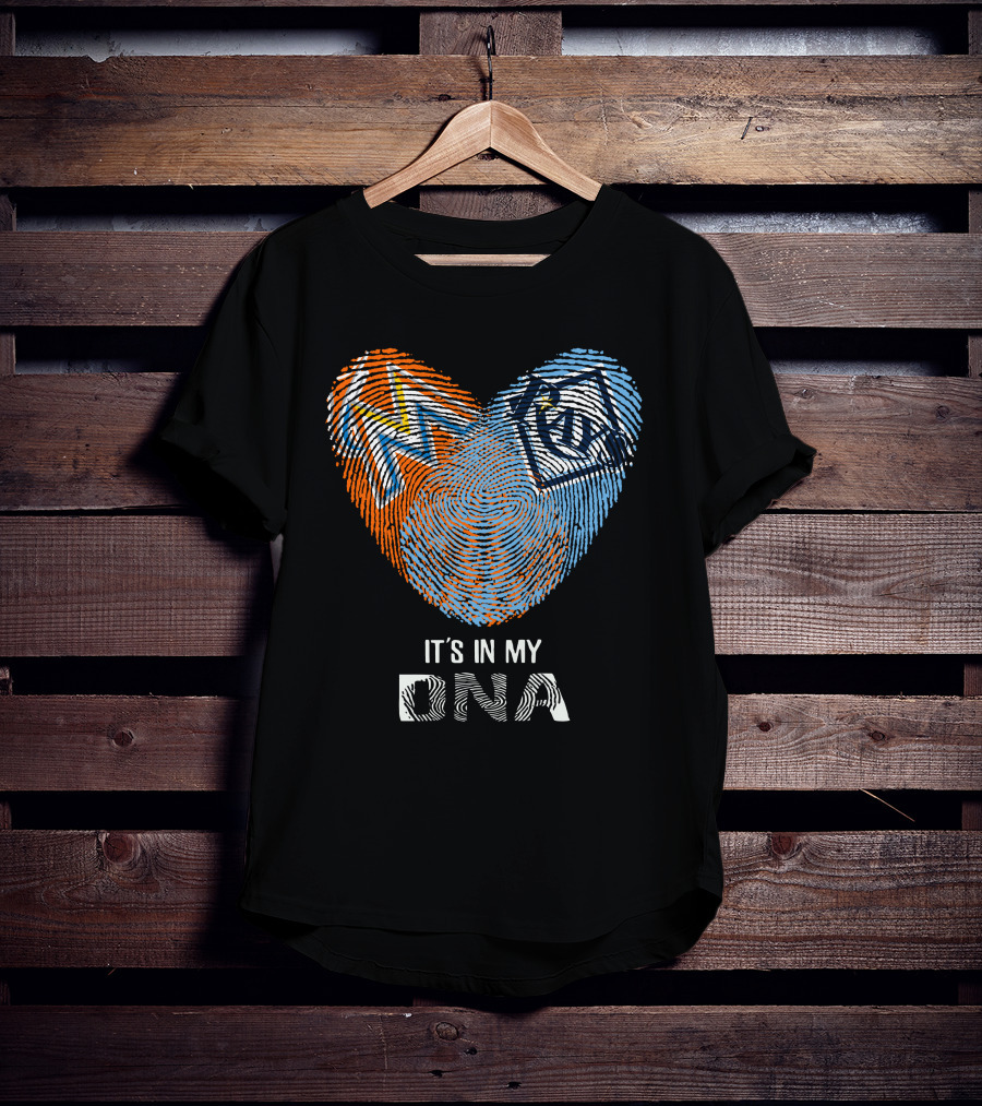 It's In My DNA Rays Marlins Heart Fingerprint T-Shirt
