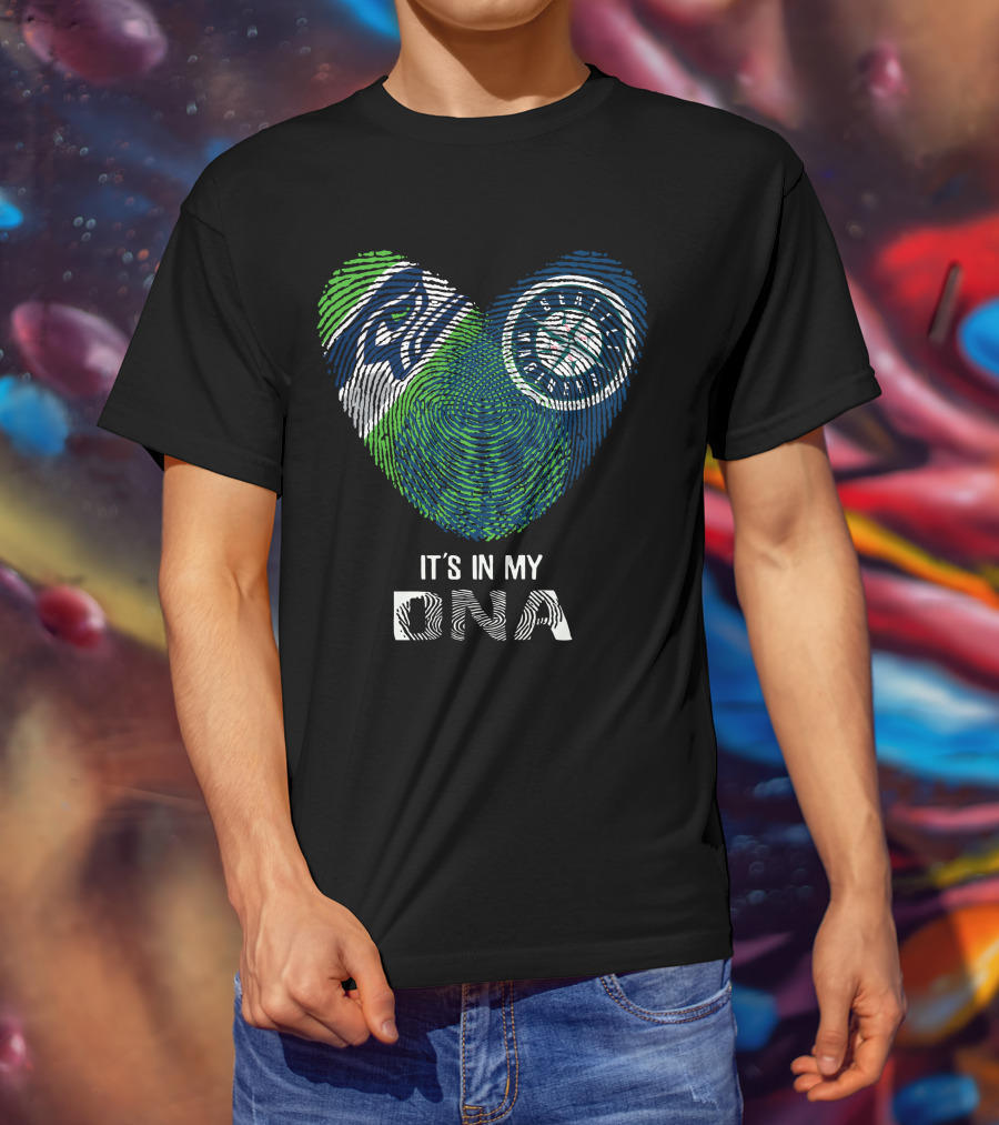 Seahawks Mariners It's In My DNA Fingerprints Heart T-Shirt