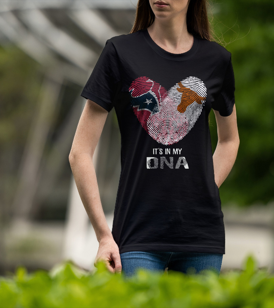 Texans Longhorns Fingerprint Heart It's In My DNA T-Shirt