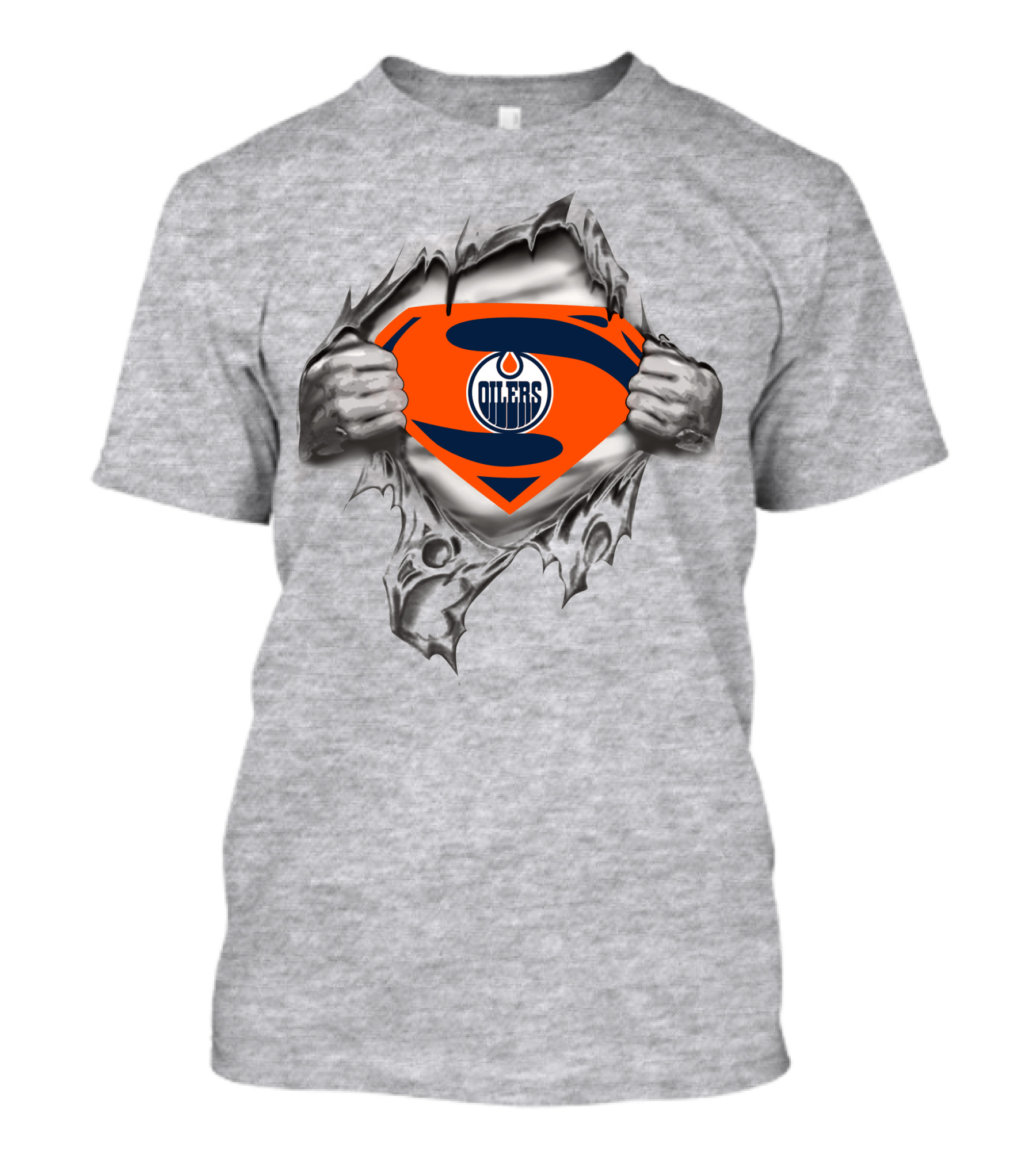 Edmonton Oilers Superman Logo Fusion With Torn Ripped Shirt Effect T-Shirt