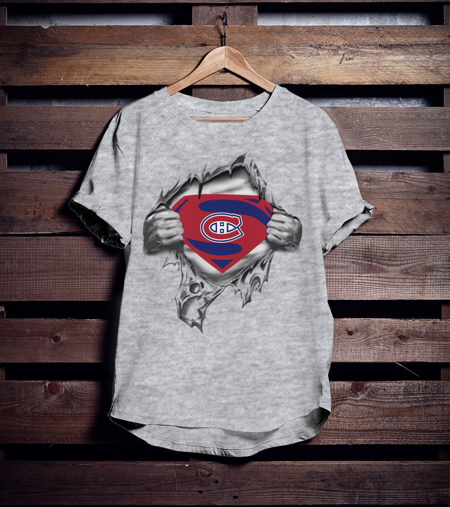 Montreal Canadiens Superman Shield Ripped Chest T-Shirt