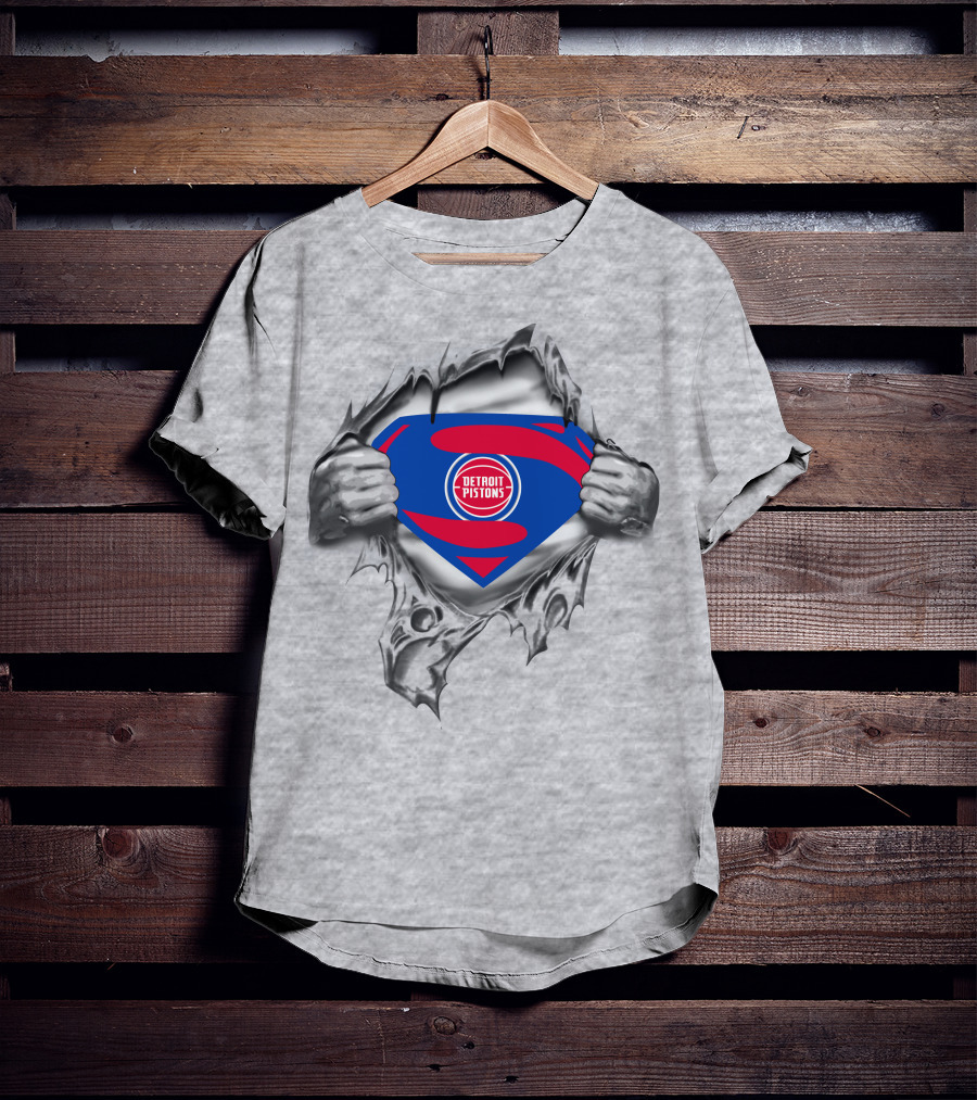 Detroit Pistons Superman Logo Tear Open T-Shirt
