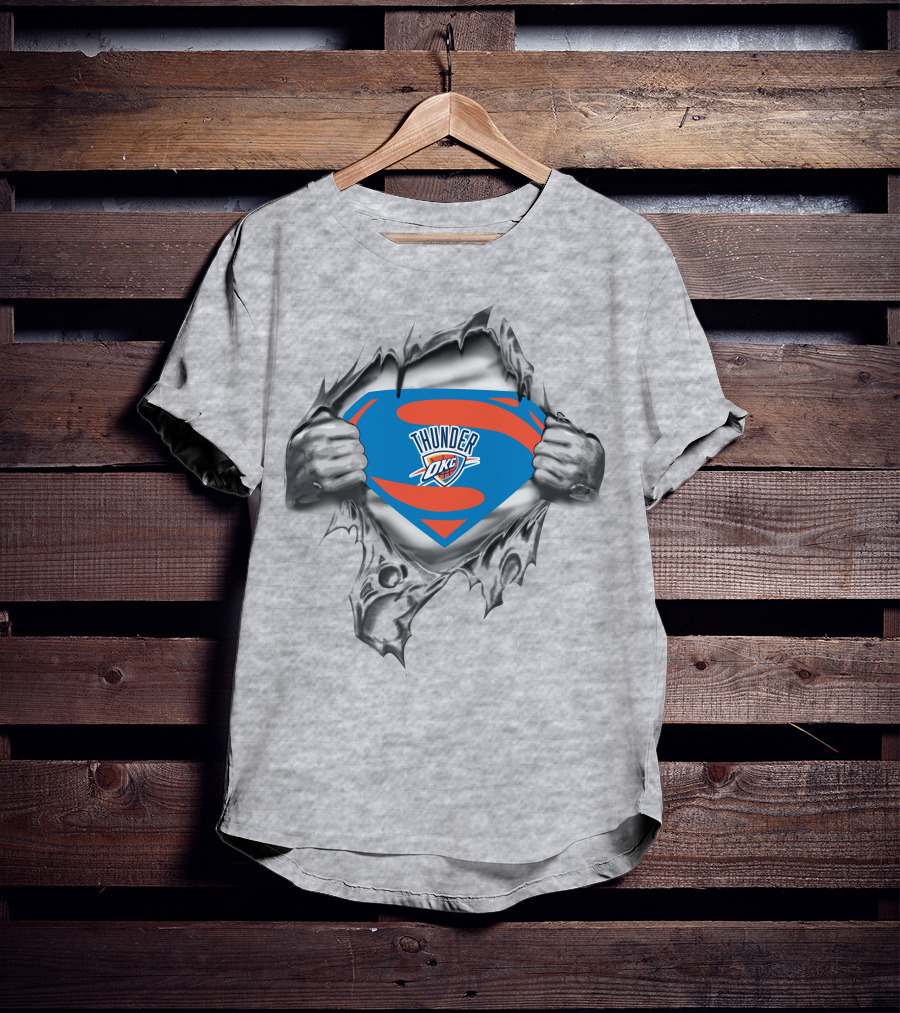 Oklahoma City Thunder Superman Logo With Superhero Costume T-Shirt