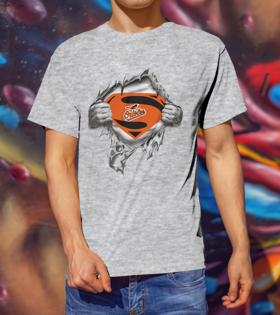 Baltimore Orioles Superman Logo Orioles Bird Crest Rip T-Shirt