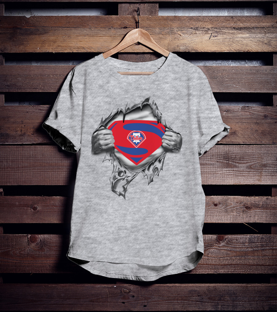 Phillies Superman Logo Shield Baseball Crossover T-Shirt