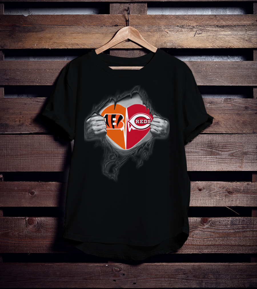 Bengals Reds Heartbeat Unity Passion Sports Team Spirit T-Shirt