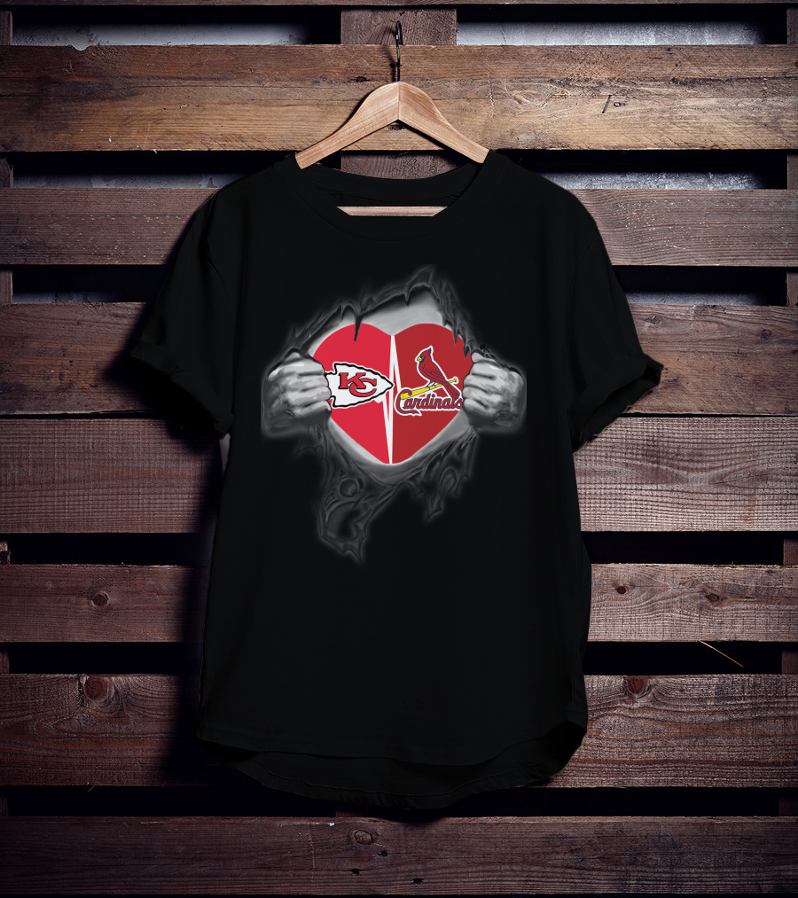 Chiefs Cardinals Logo Heart Ripped T-Shirt