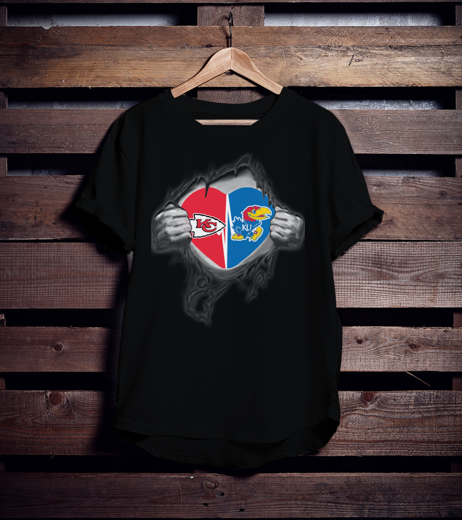 Kansas City Chiefs KU Jayhawks Heart Torn Metal T-Shirt