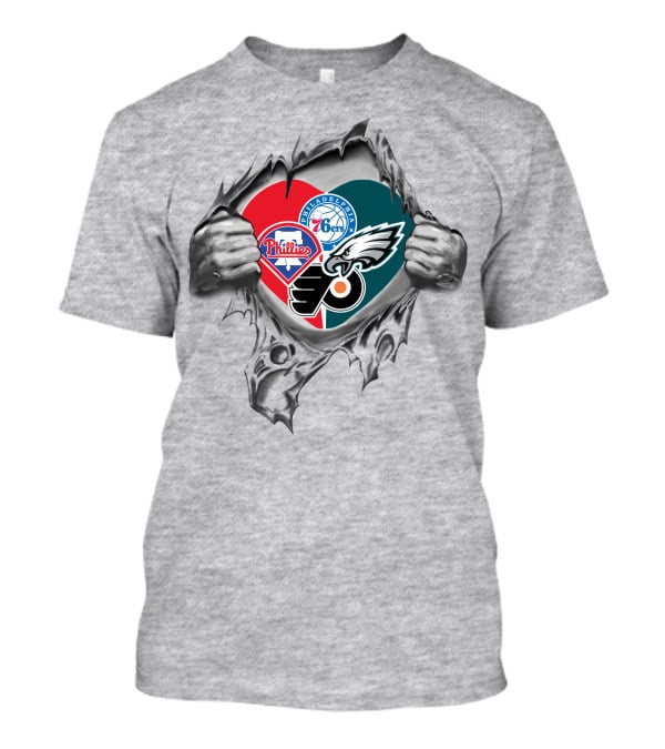 Philadelphia Phillies 76ers Eagles Flyers Heart T-Shirt