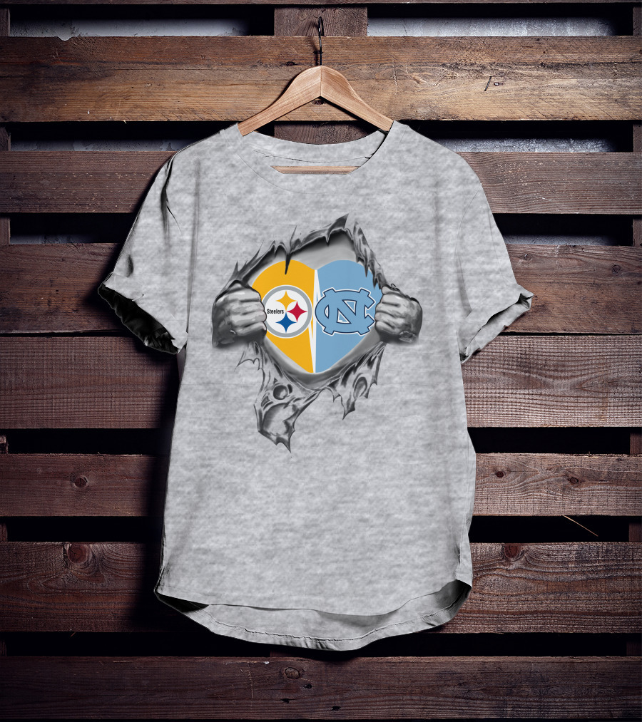 Steelers Nc Tar Heels Heart Rip Steelers Logo Tar Heels Nc T-Shirt