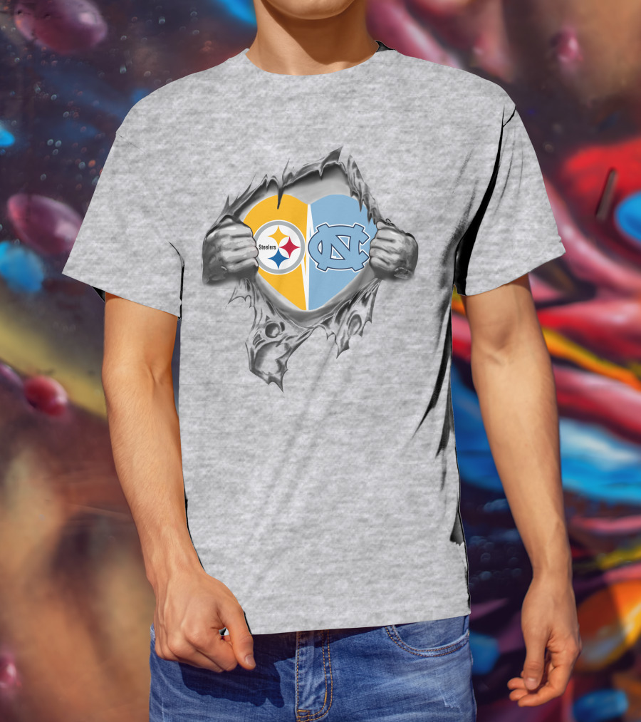 Steelers Nc Tar Heels Heart Rip Steelers Logo Tar Heels Nc T-Shirt