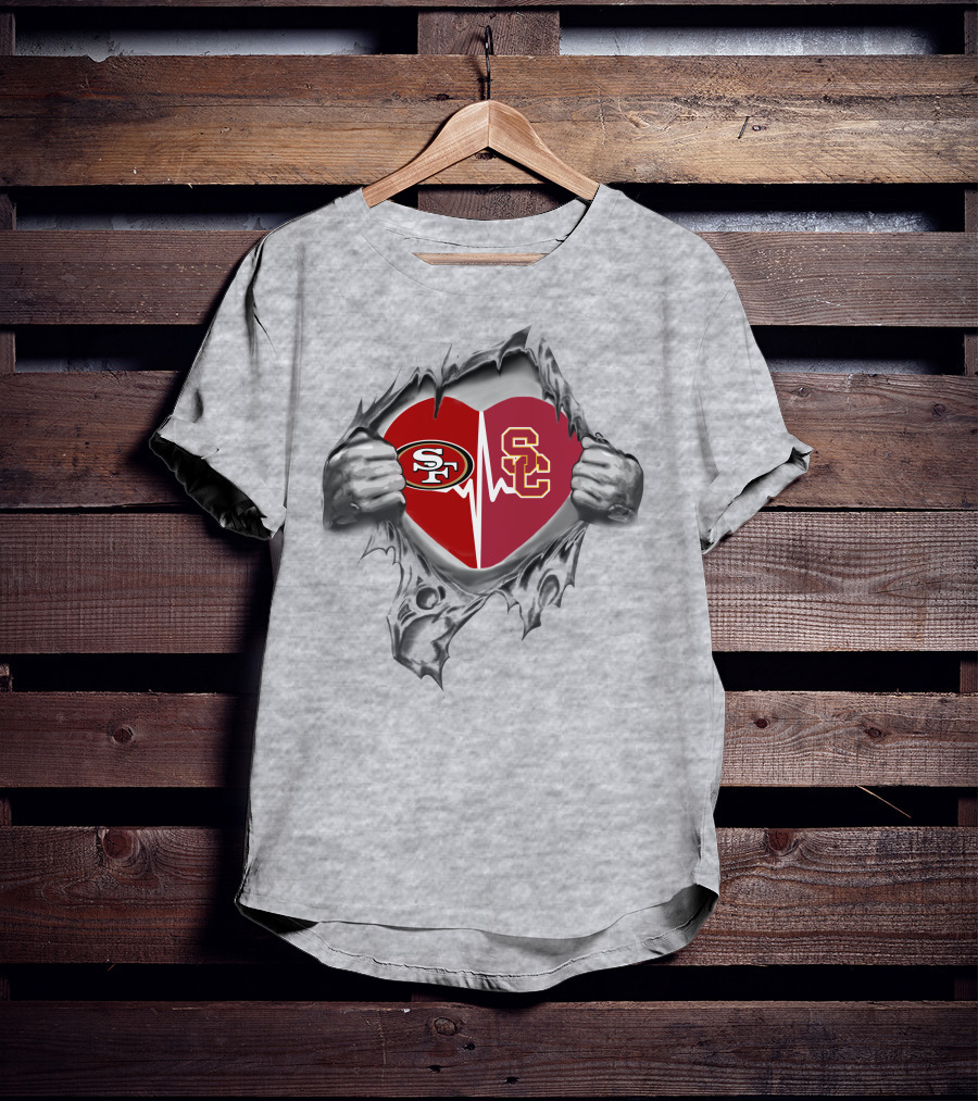 49ers USC Trojans Heartbeat Passion T-Shirt