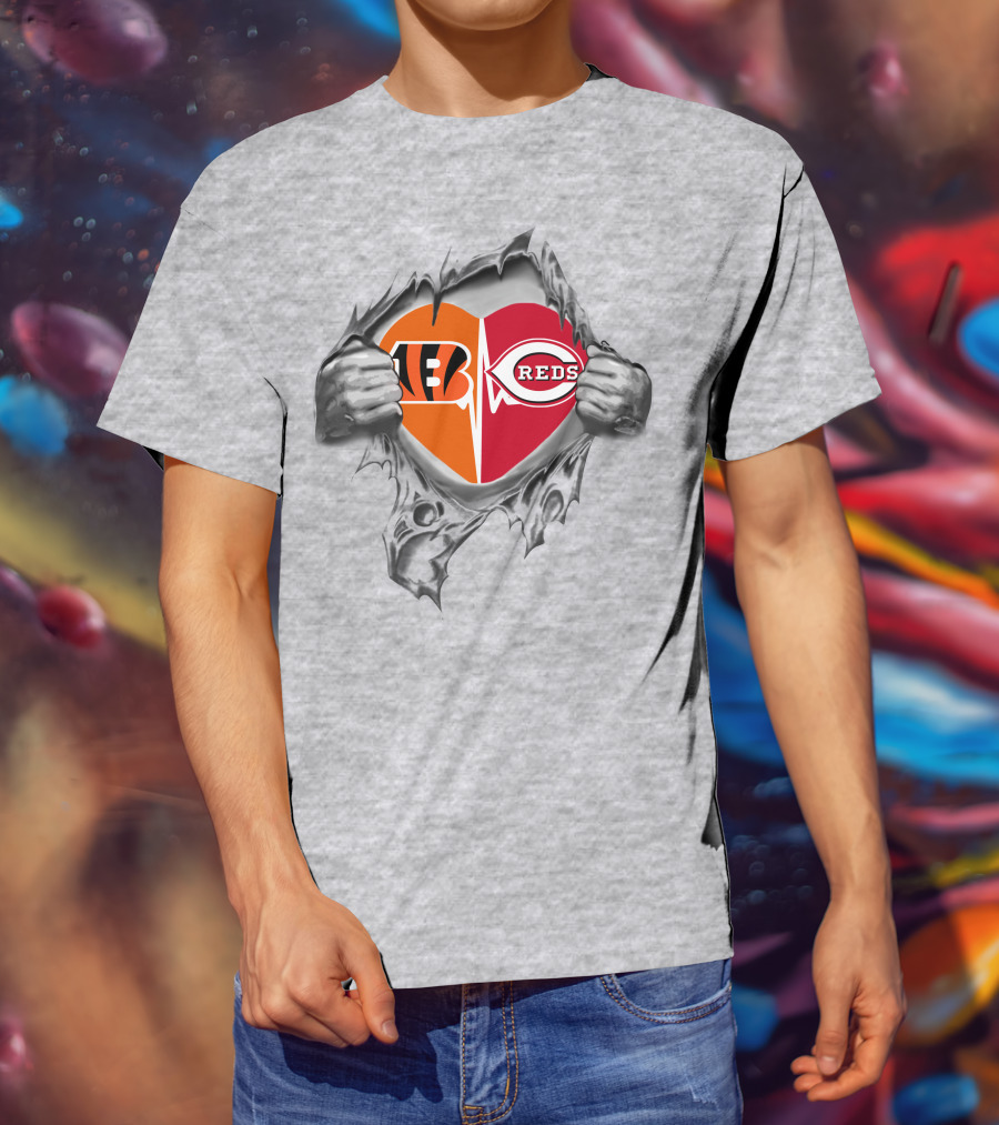 Bengals Reds Heartbeat Echoing Through My Soul T-Shirt