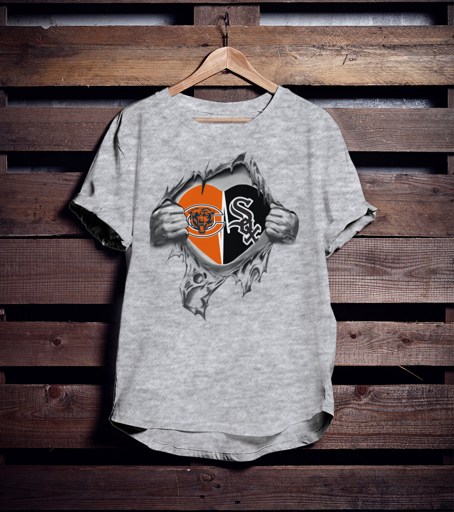 Chicago Bears White Sox Heart Symbol T-Shirt