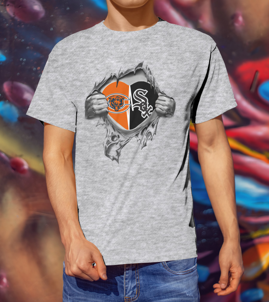 Chicago Bears White Sox Heart Symbol T-Shirt