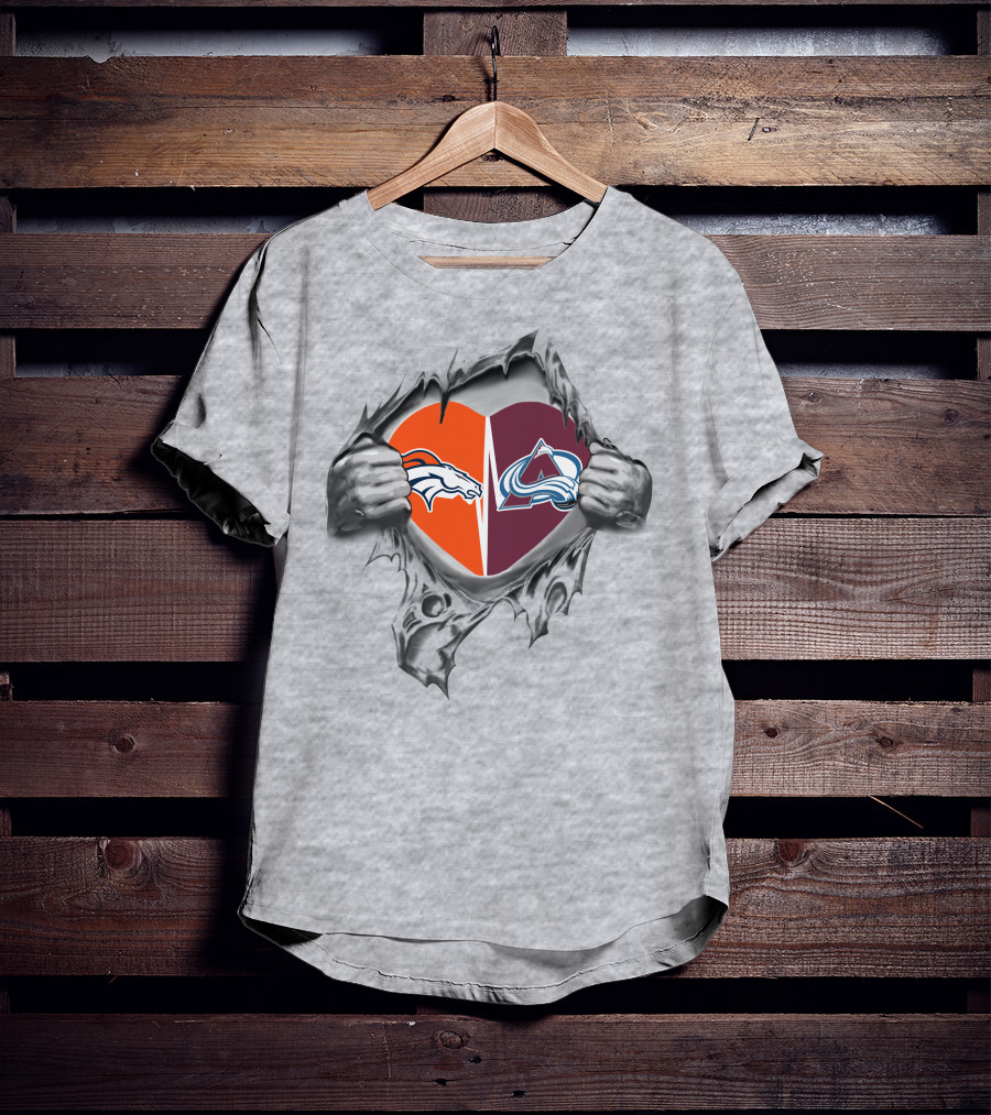 Broncos Avalanche Hearts And Hands Fusion Logo Fan T-Shirt
