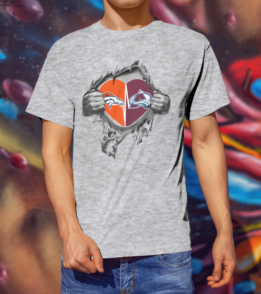 Broncos Avalanche Hearts And Hands Fusion Logo Fan T-Shirt