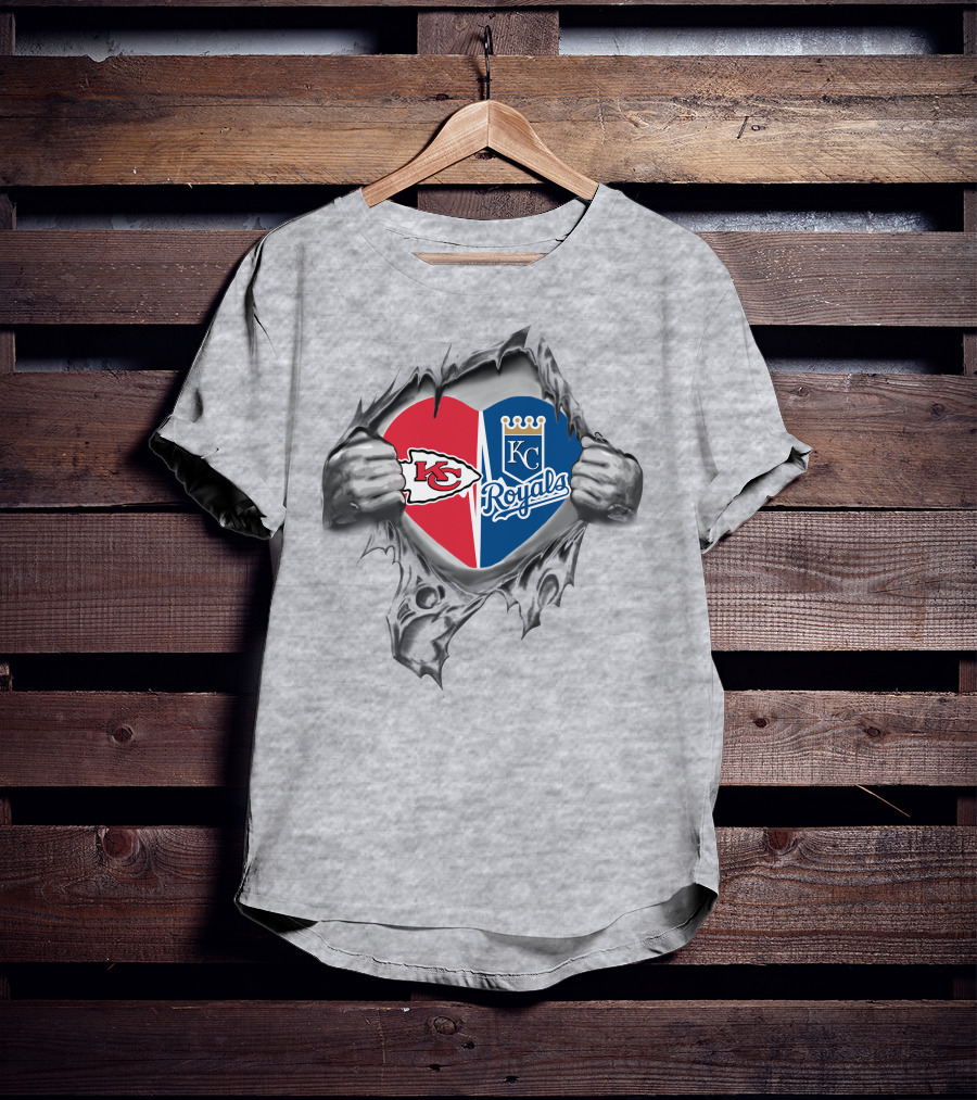 Kansas City Chiefs Royals Heart Logo Fusion T-Shirt