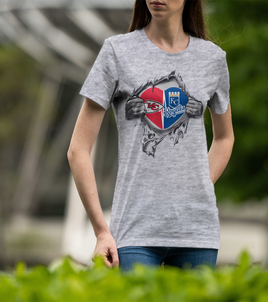 Kansas City Chiefs Royals Heart Logo Fusion T-Shirt