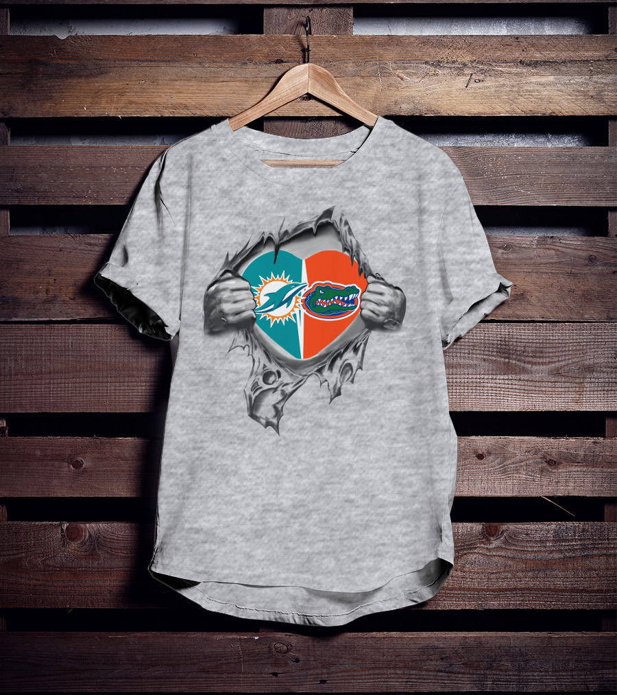 Miami Dolphins And Florida Gators Heart T-Shirt