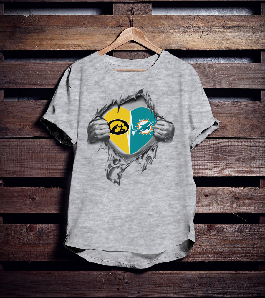 Miami Dolphins Iowa Hawkeyes Heart Inside T-Shirt
