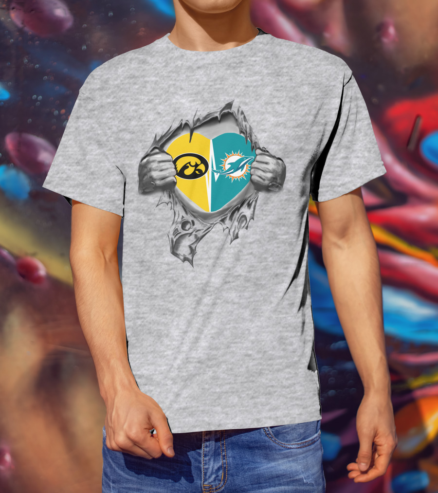 Miami Dolphins Iowa Hawkeyes Heart Inside T-Shirt