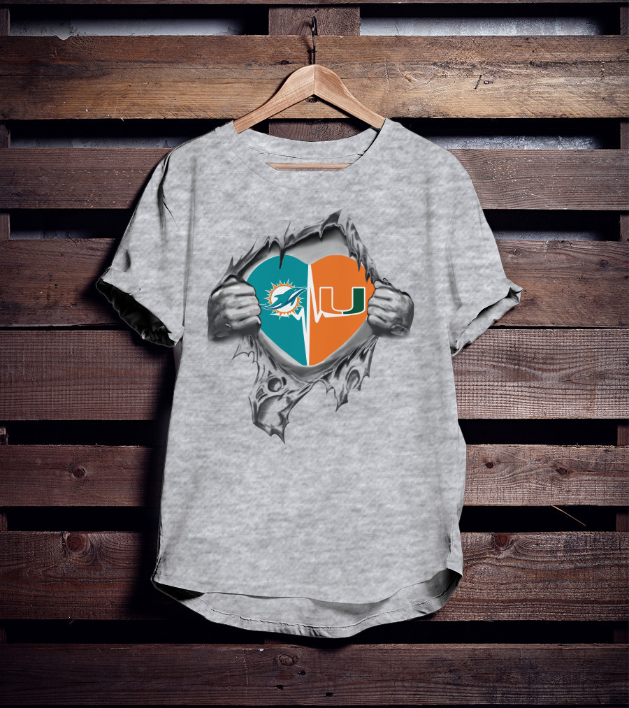 Miami Dolphins Hurricanes Heart Tearing T-Shirt