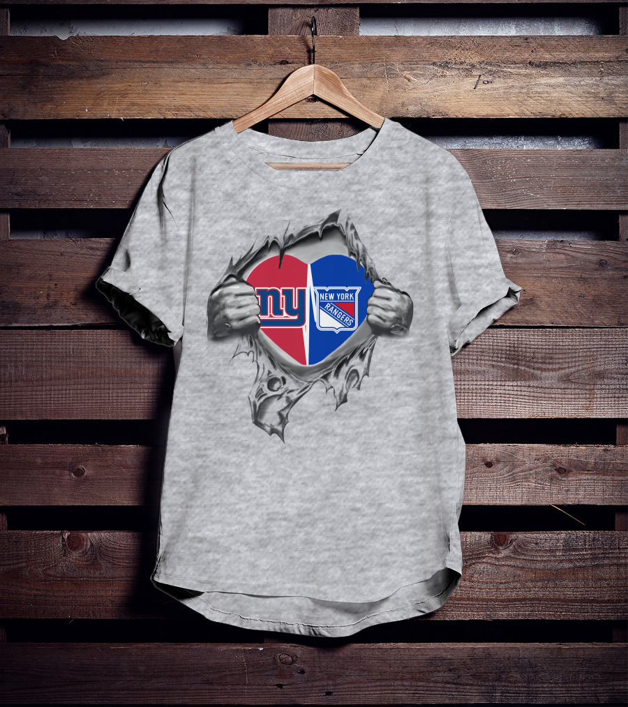 New York Giants Rangers Heart Peeling Hands T-Shirt