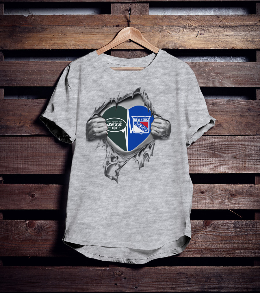 New York Jets Rangers Heart Logo Combination T-Shirt