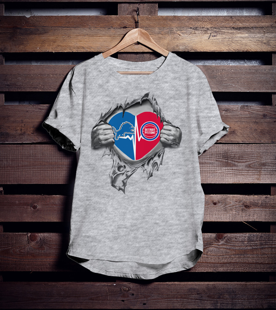 Detroit Lions Pistons Heart Logo Sports T-Shirt