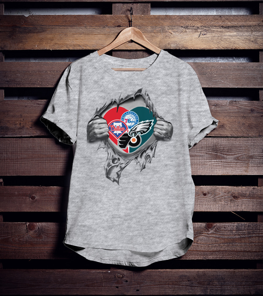 Philadelphia Phillies 76ers Eagles Flyers Heart T-Shirt