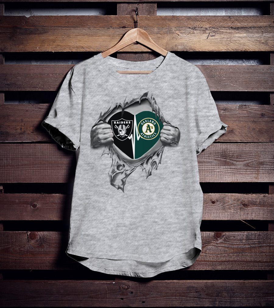 Raiders Oakland Athletics Heart Torn T-Shirt