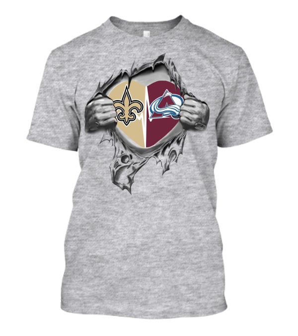 Saints Avalanche Heart Icon With Team Logos In Torn Metal Style T-Shirt