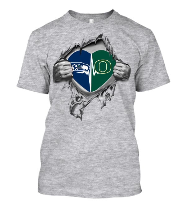 Seahawks Ducks Heartbeat Dual Loyalty Emblem T-Shirt
