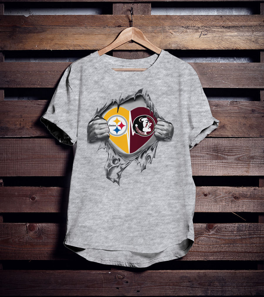 Steelers Seminoles Heart Rip T-Shirt