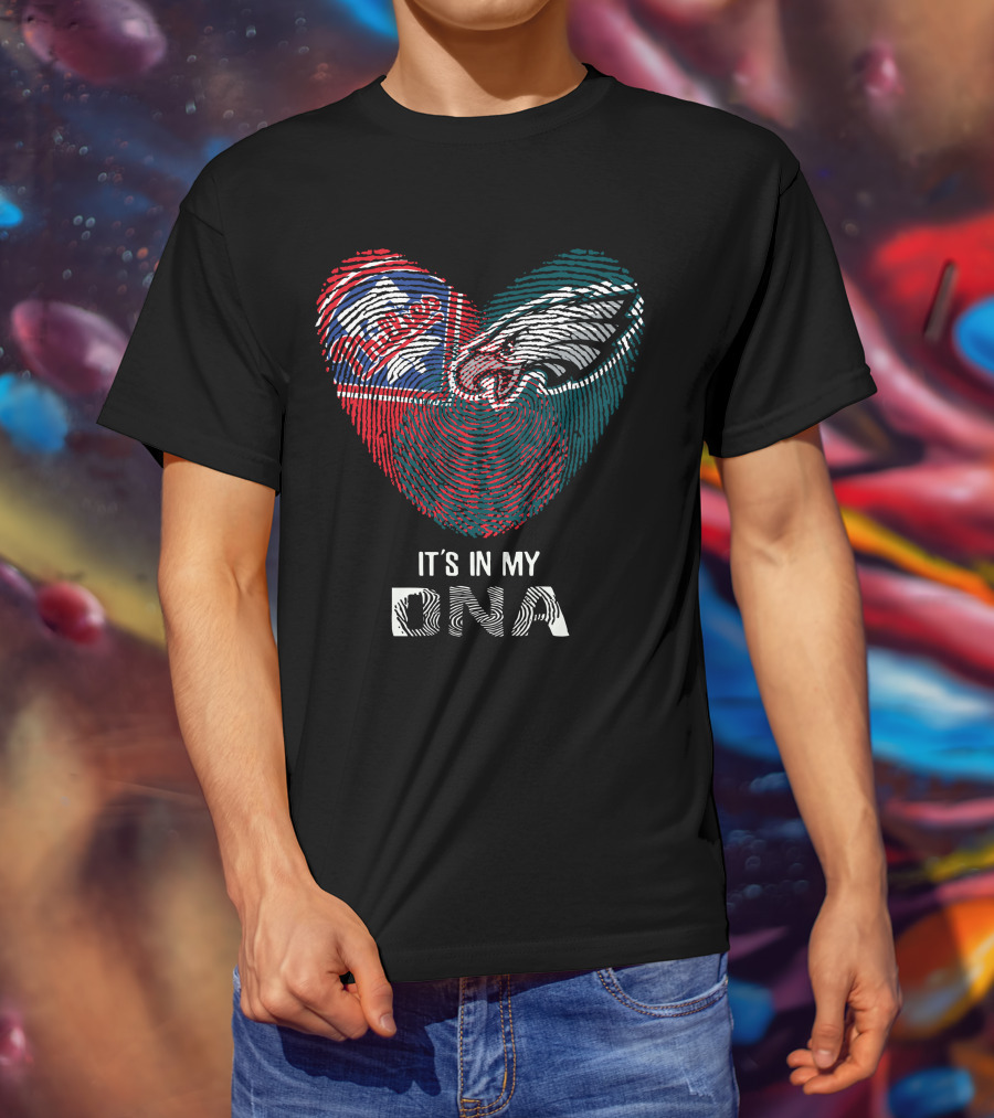 Eagles Phillies Heart Shaped Fingerprint It's In My DNA T-Shirt