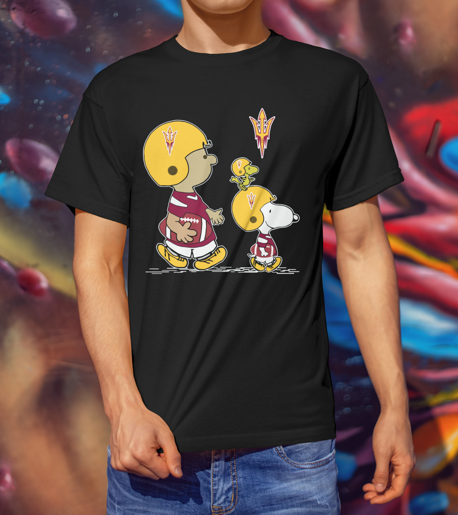 Arizona State Sun Devils Snoopy And Woodstock Football Helmets T-Shirt