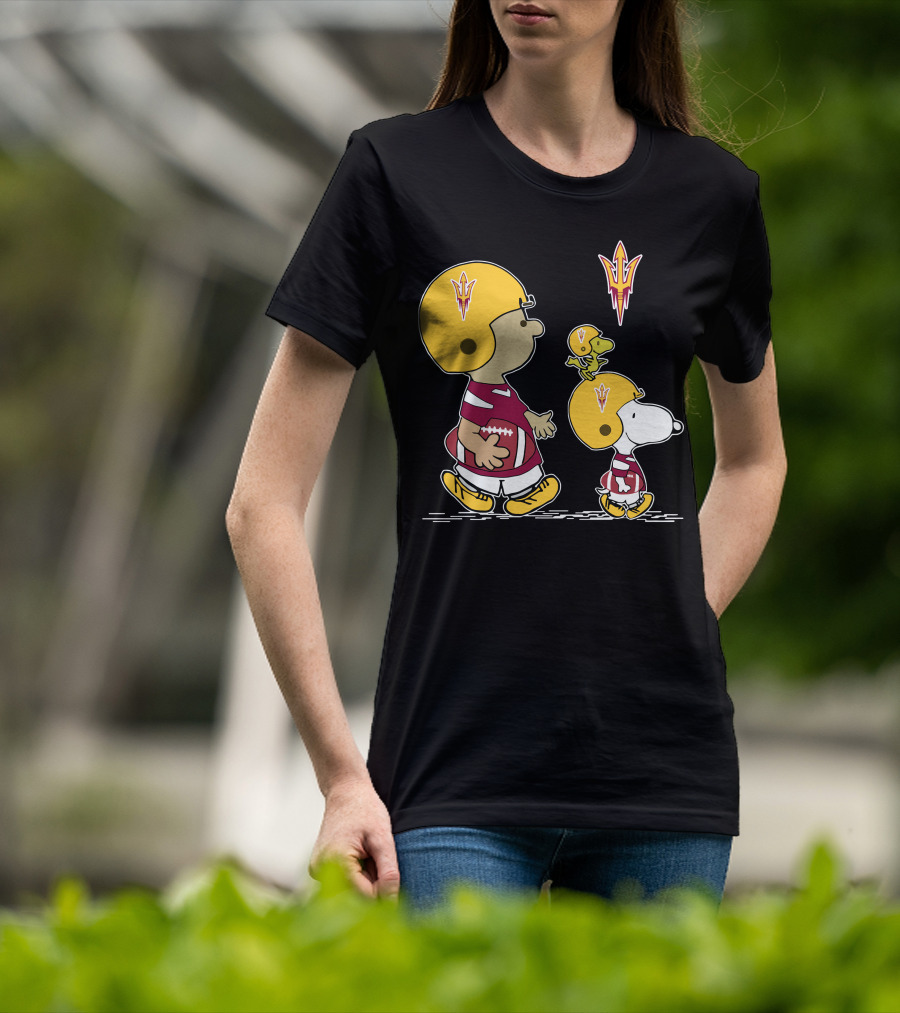 Arizona State Sun Devils Snoopy And Woodstock Football Helmets T-Shirt