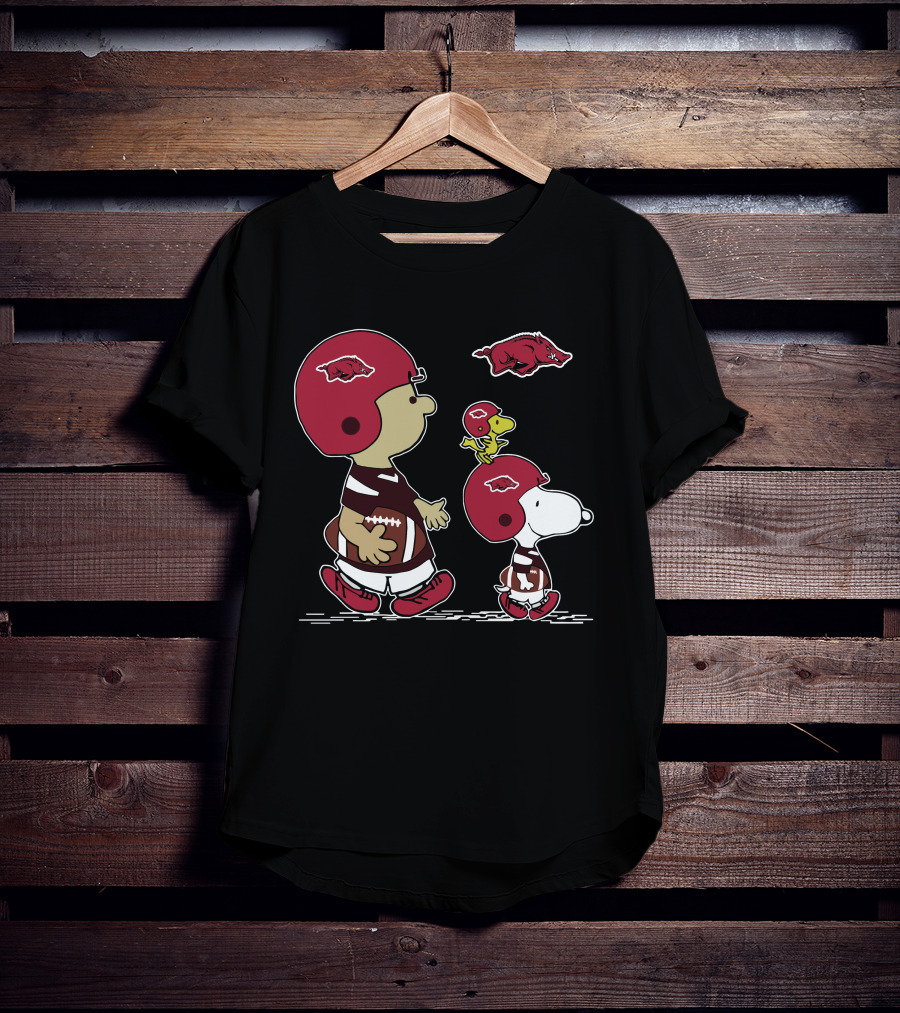 Arkansas Razorbacks Football Snoopy And Woodstock With Helmets And Hog T-Shirt