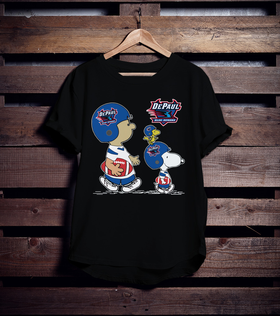 DePaul Blue Demons Snoopy And Woodstock Football Helmets T-Shirt