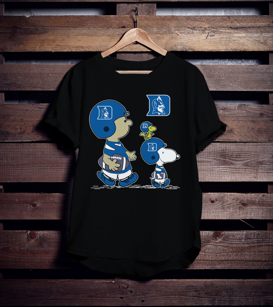 Duke Blue Devils Snoopy Football Fan Peanuts Characters Charlie Brown Woodstock T-Shirt