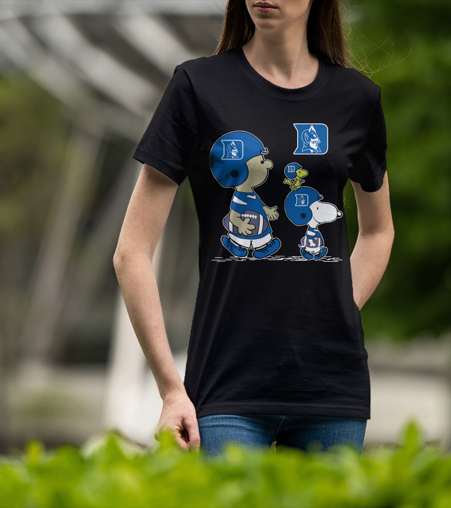 Duke Blue Devils Snoopy Football Fan Peanuts Characters Charlie Brown Woodstock T-Shirt