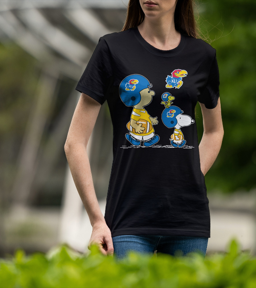 Kansas Jayhawks Snoopy Football Peanuts Characters T-Shirt