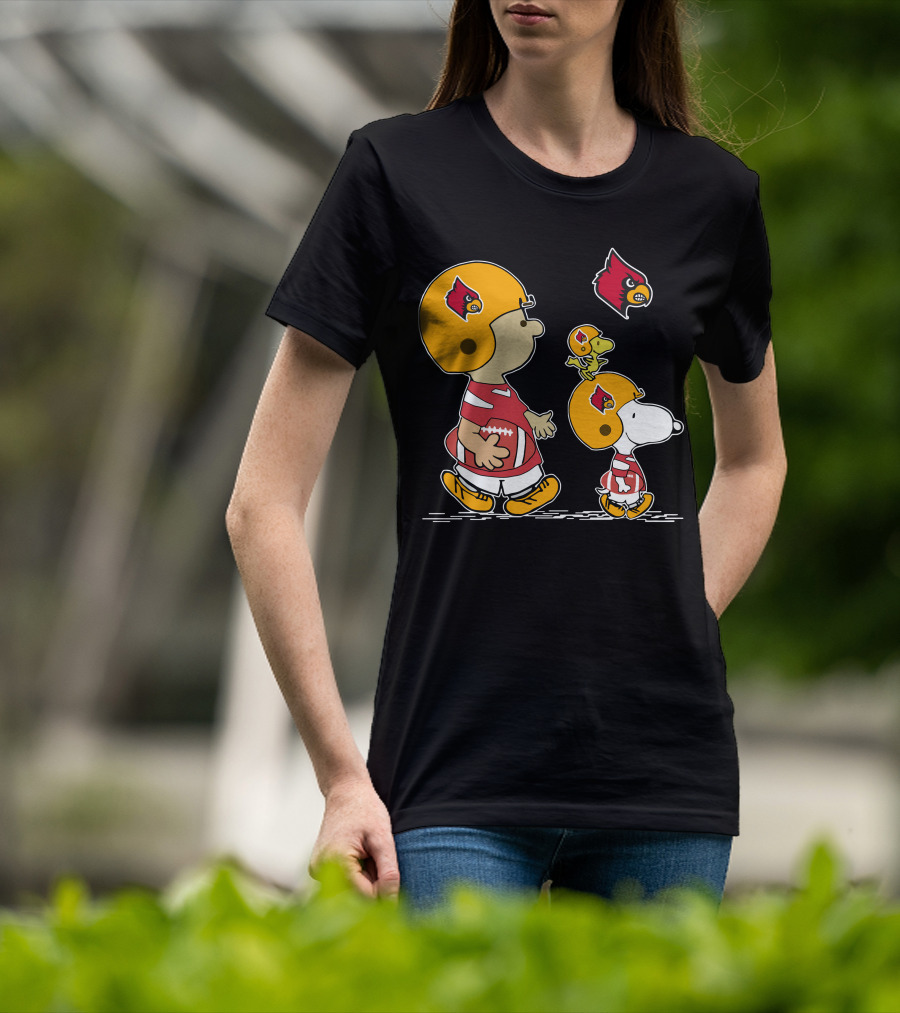 Louisville Cardinals Snoopy Woodstock Football Helmets And Jerseys T-Shirt