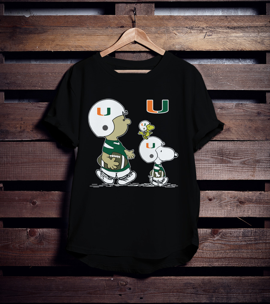 Miami Hurricanes Peanuts Snoopy Woodstock Helmet Football T-Shirt