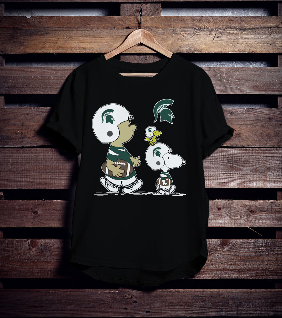 Michigan Spartans Snoopy Woodstock Football Helmet Logo Peanuts T-Shirt